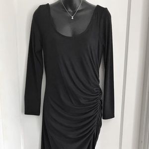 VENUS Long Black Dress w/Ruching & Slit -  Large
